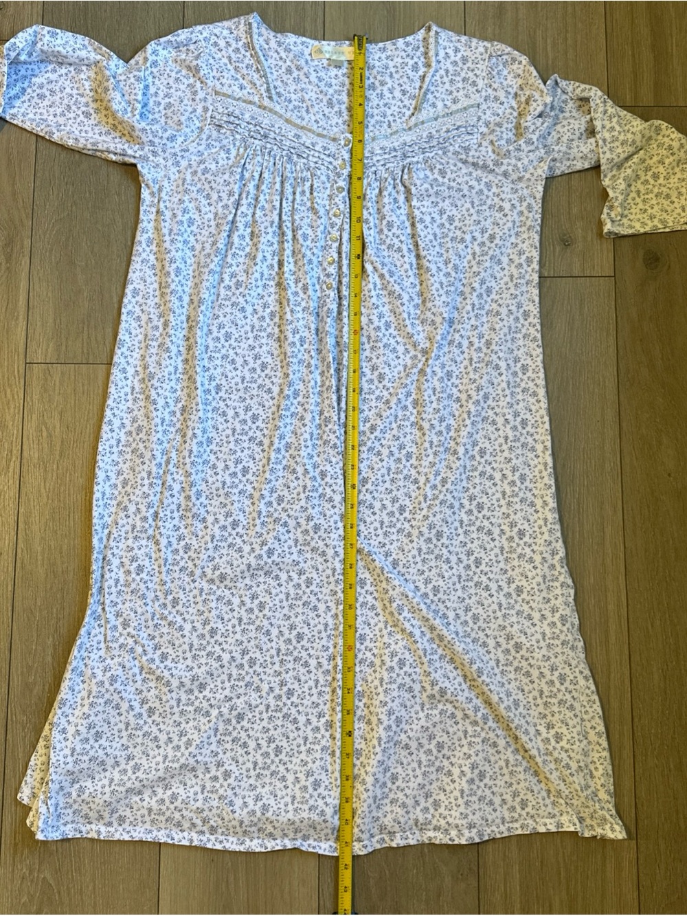 Eileen West Size L Nightgown Floral White Blue Lace Long Sleeve Sleep Cotton - Picture 11 of 12